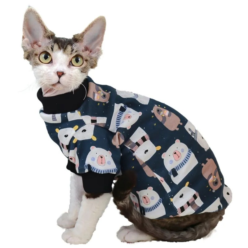 Sphynx Cat Sweatshirt Hairless Cat Dogs Clothes Fashion Cartoon Soft Cotton Coat Animal Paiting Turtleneck T-Shirt Pet  Products