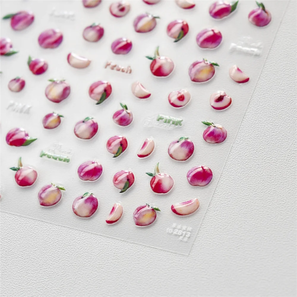 Pegatinas decorativas para uñas, 1 piezas, 5D, Kawaii, oso de gelatina, melocotón, animales de dibujos animados, frutas, calcomanías adhesivas, accesorios deslizantes DIY