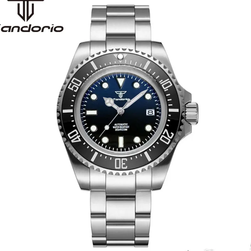 Tandorio 43mm NH35A PT5000 Stainless Steel Automatic Men Watch Sapphire Glass Luminous Mechanical Wristwatch Rotating Bezel Date