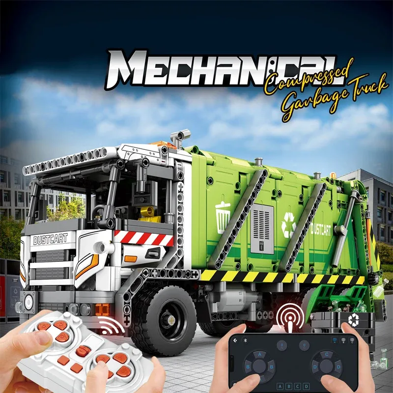 

Remote Control Compressed Garbage Truck Building Blocks City Sanitation Technical RC Car Model Bricks Kids Toys Holiday Gifts