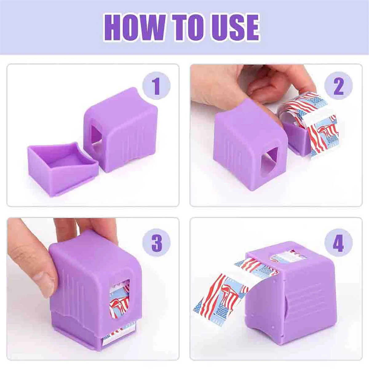 2 Pack Postage-Stamp Dispenser for A Roll of 100 Stamps Postage Forever Stamp Holder Organizer Blue & Purple