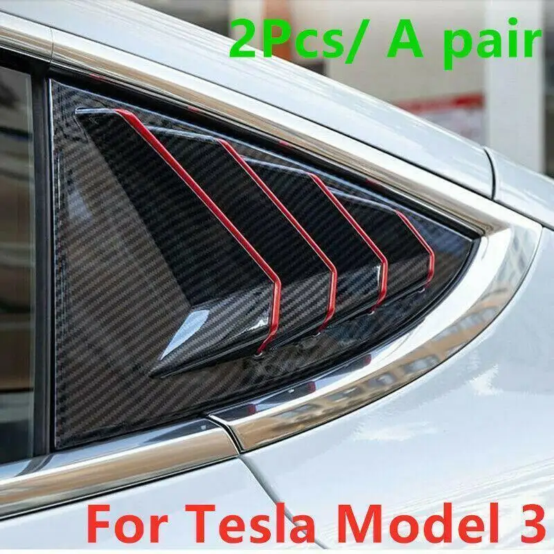 

2X Carbon Fiber Red Window Louver Shutter Cover Trim For Tesla Model 3 2017-2022