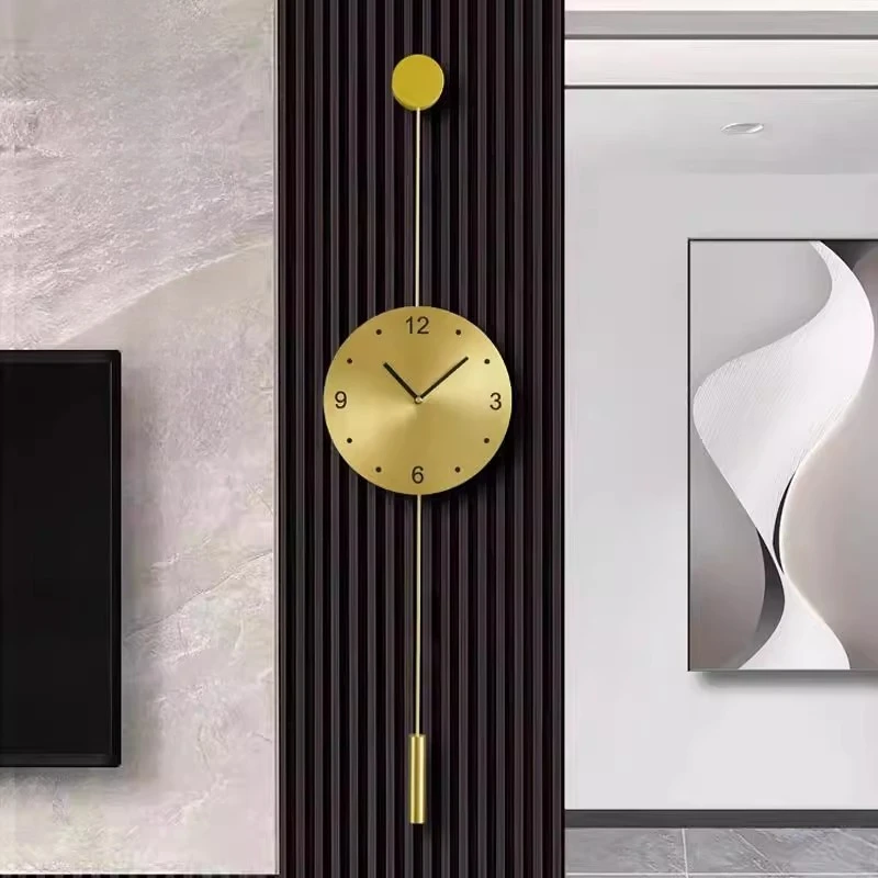 

Creative Brass Sway Decorative Wall Clock Living Room Wall-Mounted Clock Mural Luxury Silent Number Hanging Painting Wall Watch