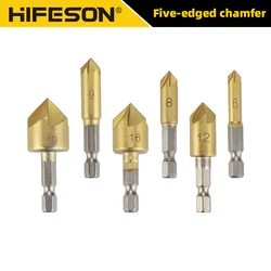 HIFESON 6mm-19mm Countersink Drill Bit Chamfer 90° Round Alloy Drill Set For Metal Wooden Hole Chamfering Nut Screw Embedded