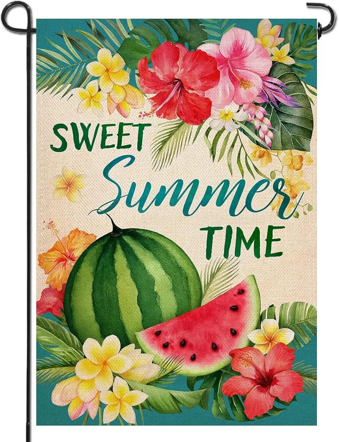 Summer Garden Flag, Watermelon Garden Flag 12x18 Double Sided Sweet Summer Time Burlap Garden Flag for Outside Yard Seasonal Hol