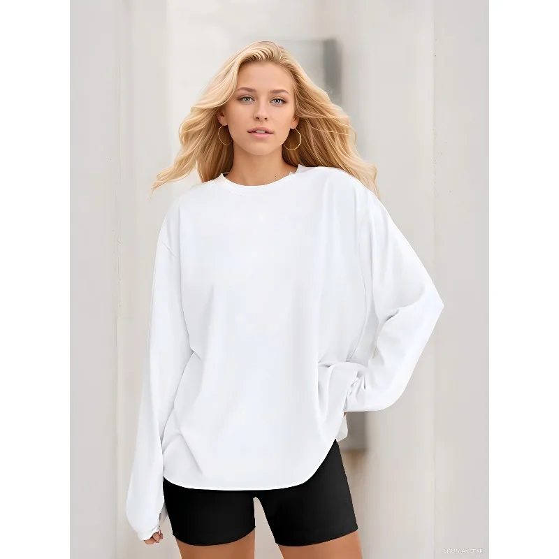 Solid color without print - perfect for autumn, pure long sleeved round neck T-shirt, regular size, machine washable