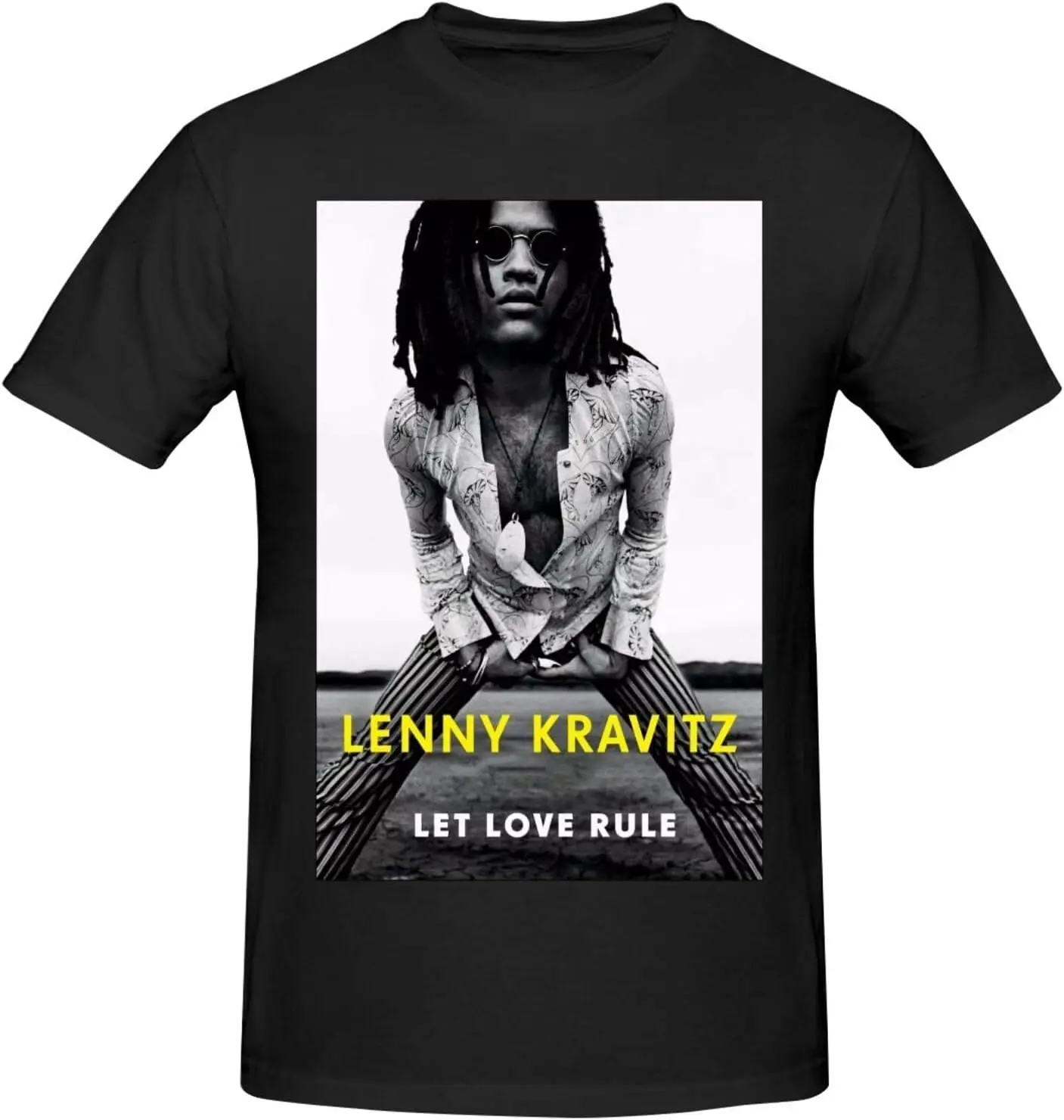 Lenny Music Kravitz Shirt Herren Atmungsaktive Rundhals-Kurzarm-Baumwoll-T-Shirts Personalisiertes Muster Individuelles T-Shirt Schwarz