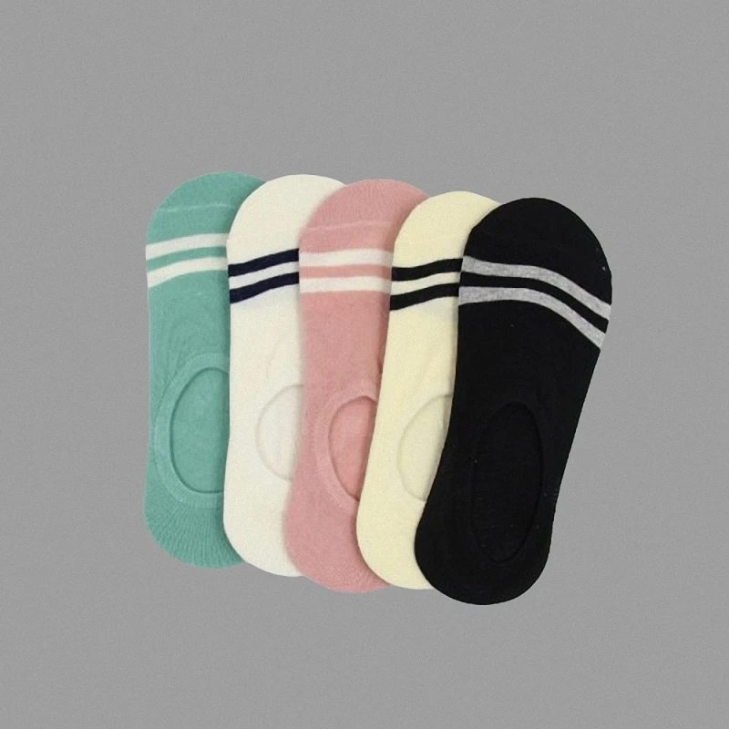 5/10 Pairs Silicone Low Cut Casual Socks Two Stripes Women's Invisible Socks Cotton Boat Socks Anti-shedding Student Socks