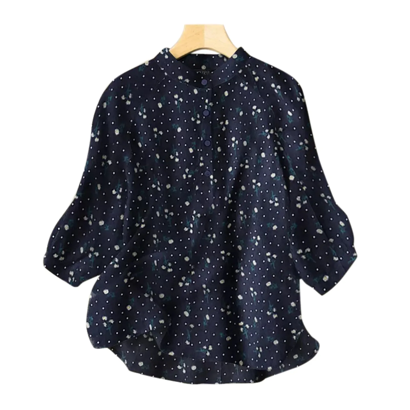 2024 Oversize Cotton Linen Blouse Vintage Leaf Print Button Tops Women Fashion 3/4 Sleeve Blusas Female Boho Elegant Tunic Shirt