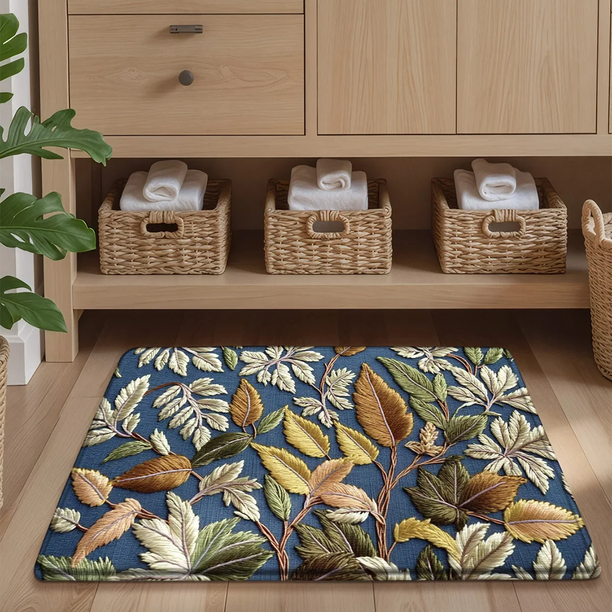 Bathroom Mat, Bathtub Mat, Square, Absorbent, Anti Slip, Quick Drying, Machine Washable, Home Decor, Printed Landscape Painting