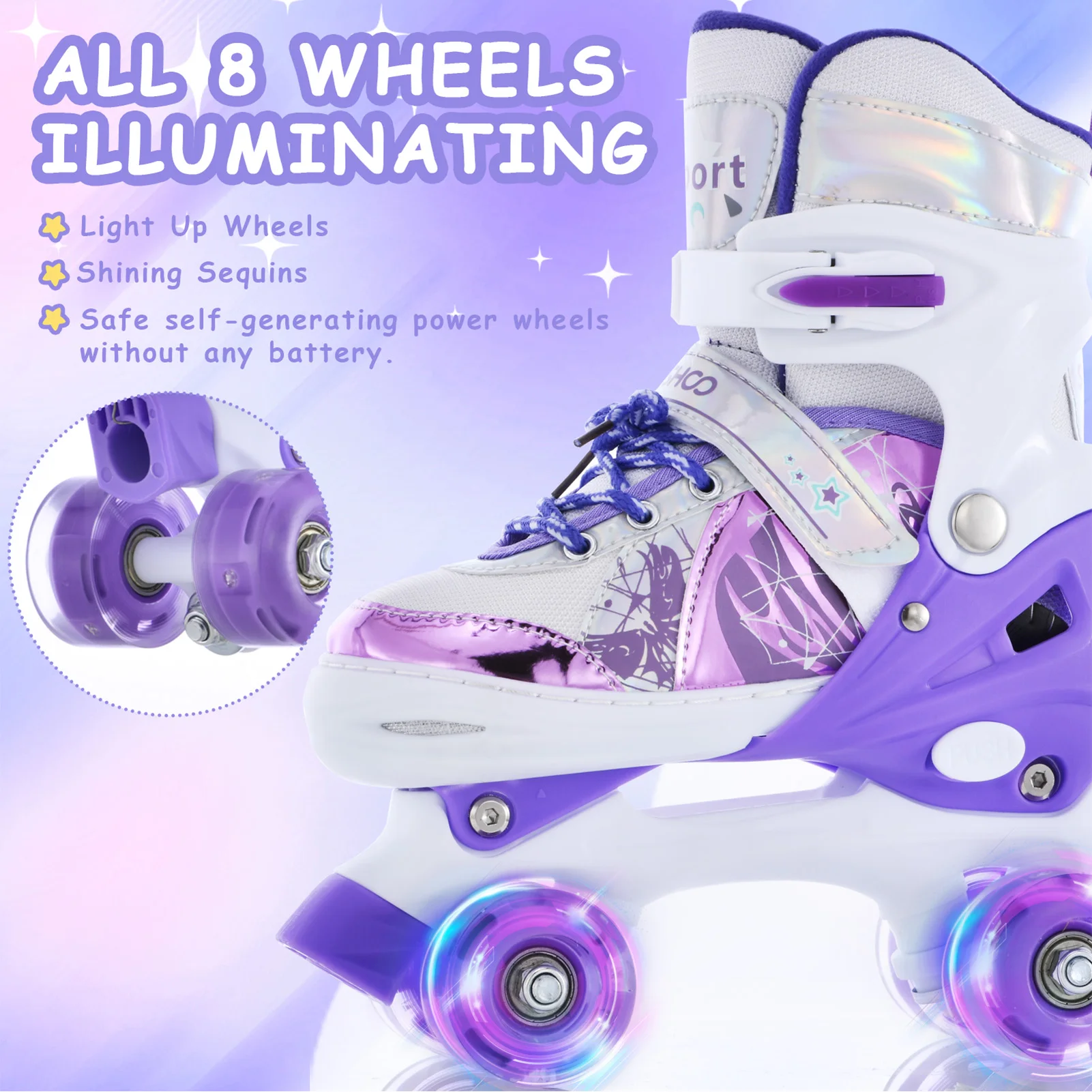 Roller Skates for Girls Boys for Kids 4 Size for Children of Different Ages Adjustable Light Up LED Luminous Wheels