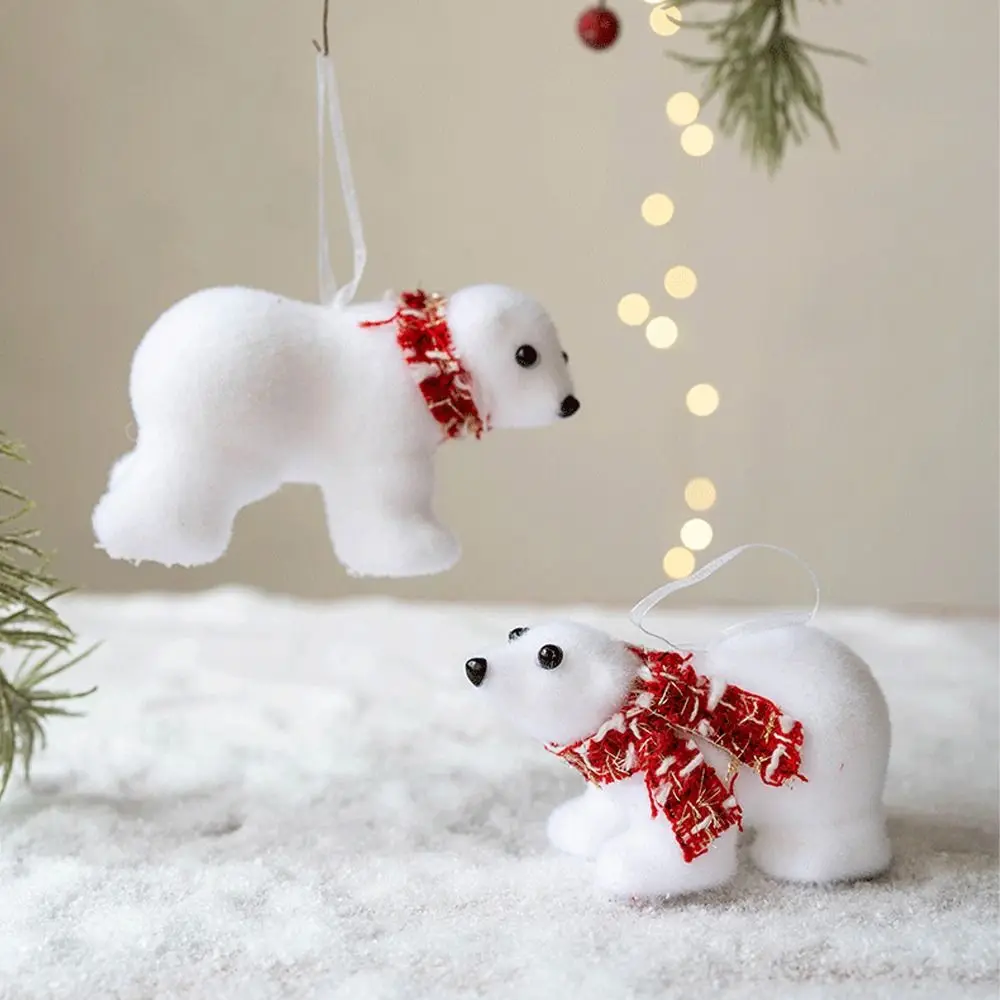 2pcs Funny Mini Christmas Bear Pendant Cute Plush White Bear Ornaments White Animal Simulated Polar Bear Party Favors