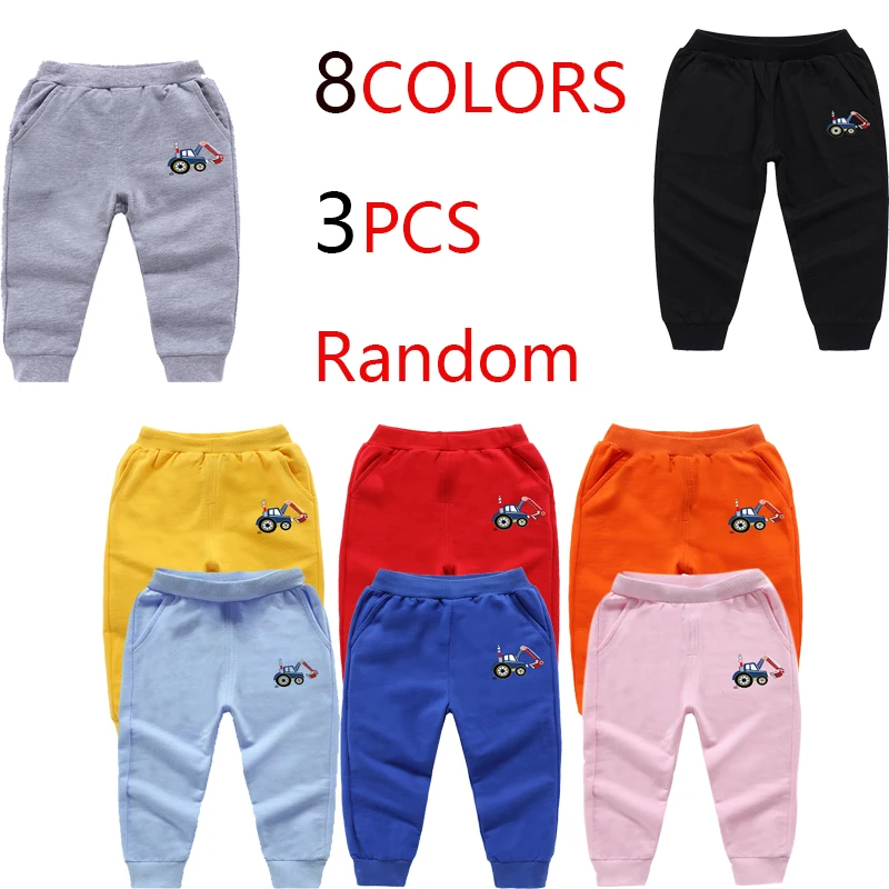 

8 Colors 3 PCS Randomly Children Trousers Excavator Cartoon Long Pants Little Boys Outdoor Sweatpants Fall Casual Clothing 3-13Y
