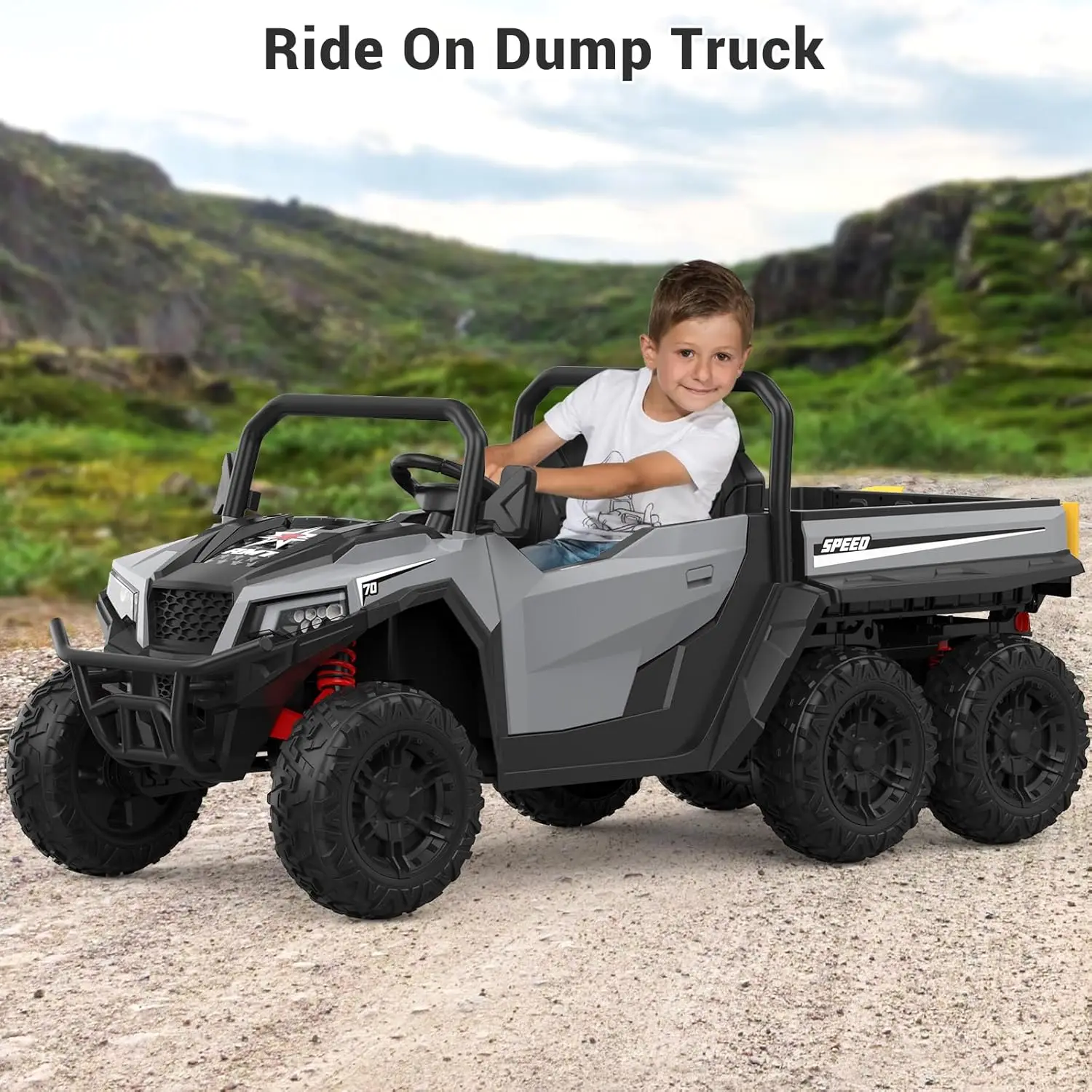 24V 4WD Electric Ride On Dump Truck with Remote Control 2-Seater Kids Ride On Car Music Player & LED Lights Birthday Gift