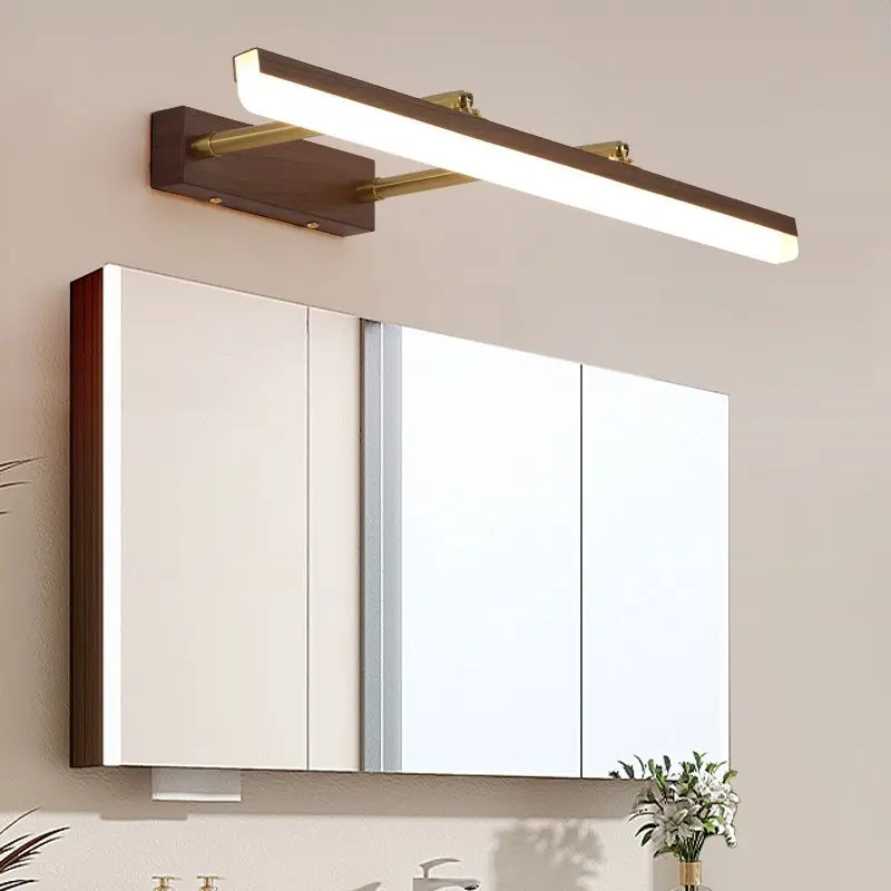 Century Walnut Wood LED Wall Light Extendable Adjustable No Drill Bathroom Mirror Vanity Home Decor