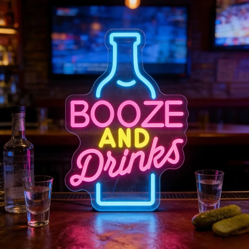 

Неоновая вывеска «BOOZE AND Drinks» с USB-подсветкой и регулировкой яркости для магазина напитков, пивной барной, бистро, вечеринок, подарков, декора стен