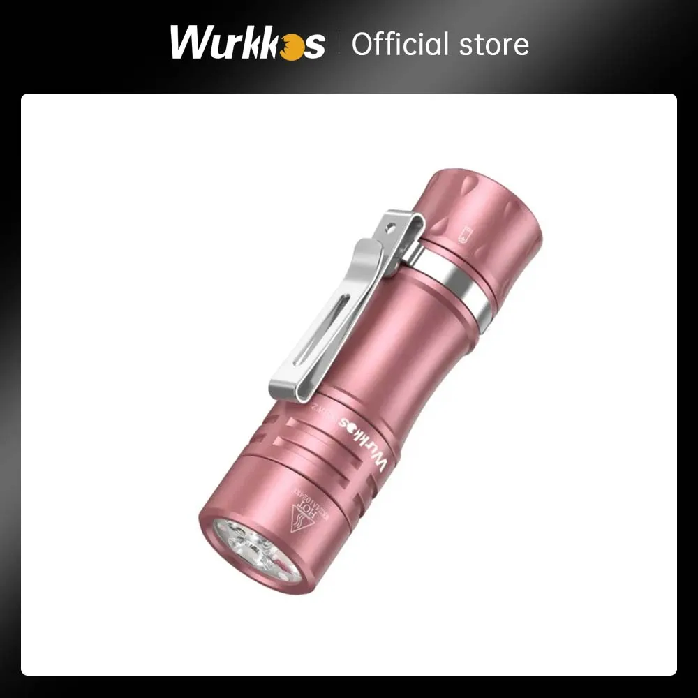 Wurkkos Pink TS10 V2 14500 Powerful Cute Mini EDC Flashlight Anduril 2.0 Max 1400lm IPX8 Self-Defense Flashlight Gift for Girls