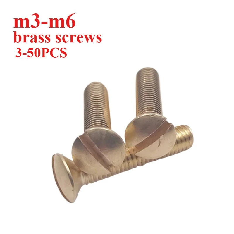 5-50pcs DIN964 Pure Solid Brass Broze Copper Half Countersunk Slotted Round Drive Head Machine Screw Furniture Bolts Screws