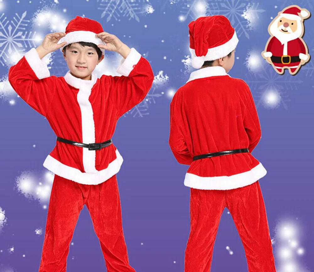 Boys and Girls Winter New Solid Color Santa Claus Cosplay Set Christmas School Party Cartoon Cute Performance Dress