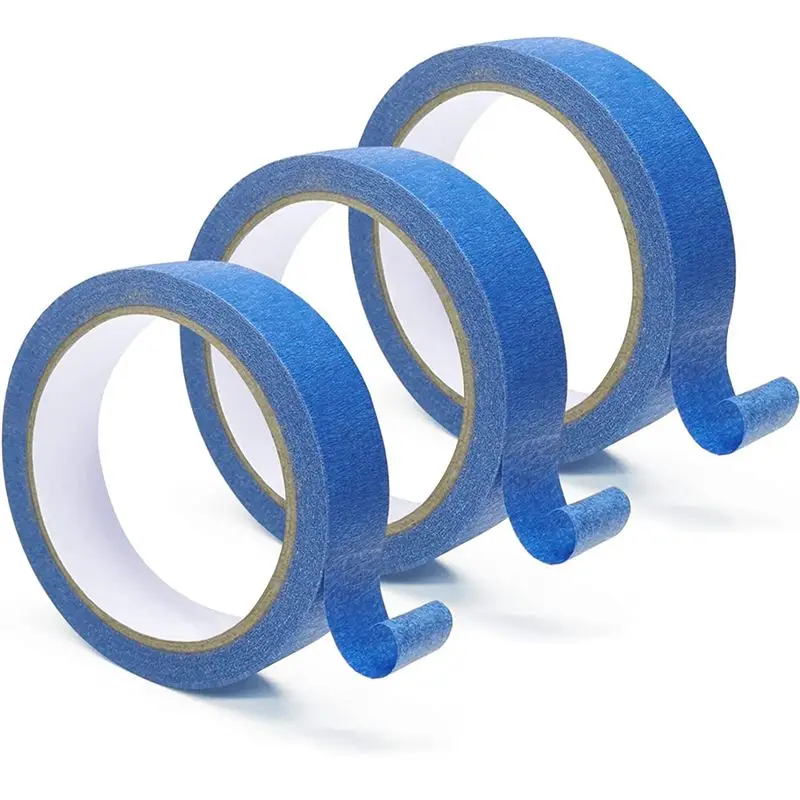 NOCM 3Rolls Blue Painters Tape,Multi- Medium Adhesive Paint Tape, Safe Wall Painting, Edge Finishing-1 Inch X 22 Yards