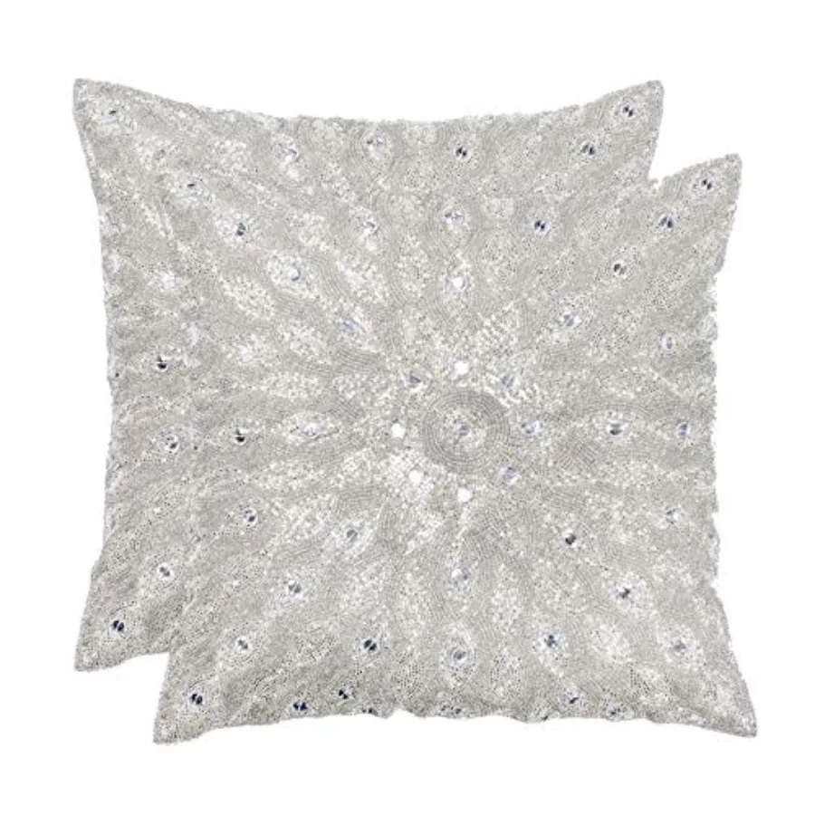 

Lightnpro Hand Beaded Silver Pillow Cover - 16x16 Inch Decorative Cushion Handmade by Skilled Artisans A Beautiful and Elegant