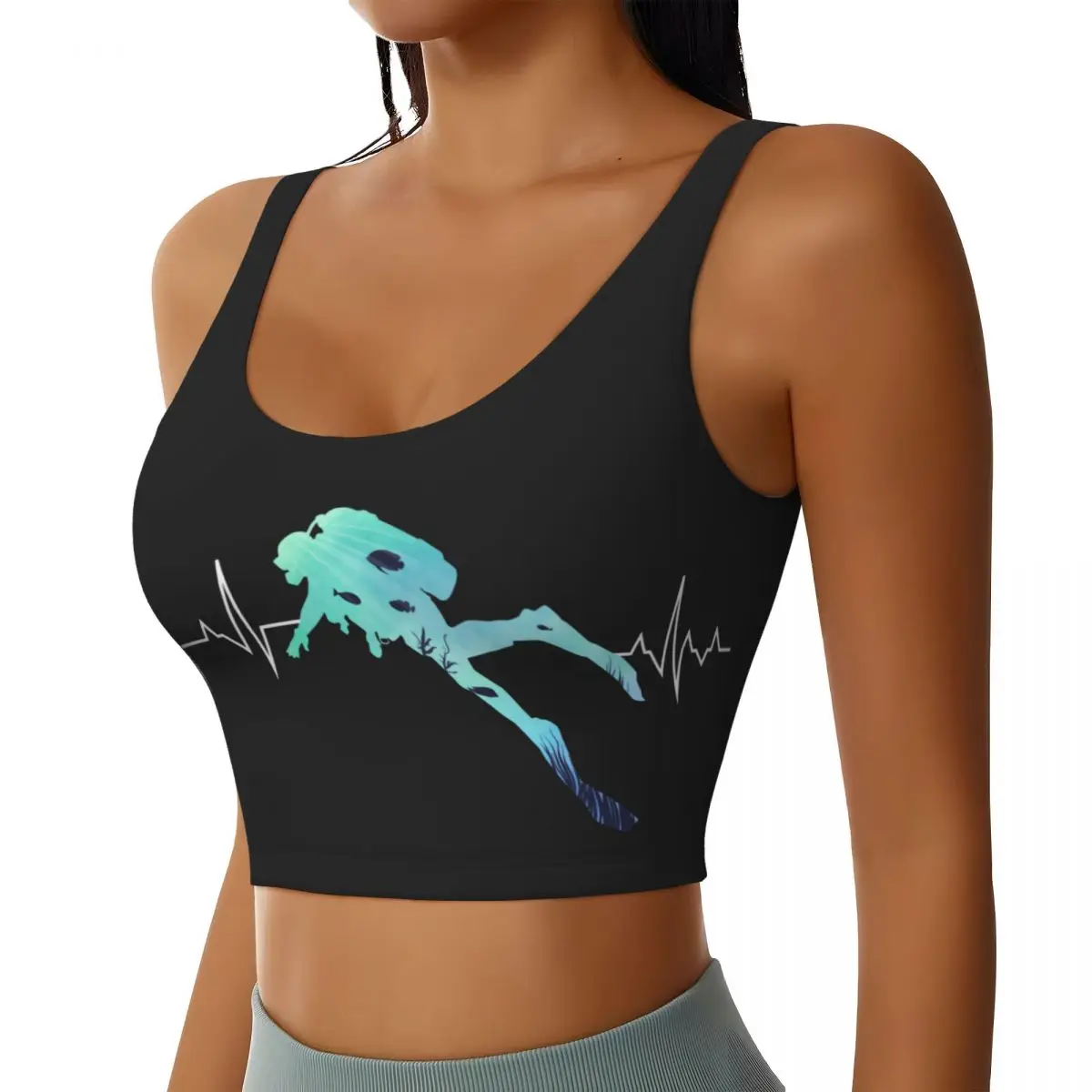 Custom Scuba Diving Heartbeat Workout Crop Tank Tops for Women Dive Diver Running Sports Bras