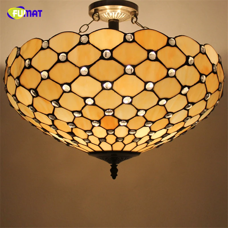 FUMAT European Pastoral Ceiling Lamps Tiffany Living Room Resturant Ceiling Lights Stained Glass Lightings Office Store Light