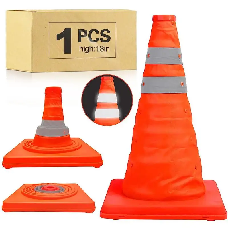 Foldable Traffic Cones Parking Cones 45cm Height Safety Cone With Reflective Stripe Collapsible Traffic Cones Road Cone