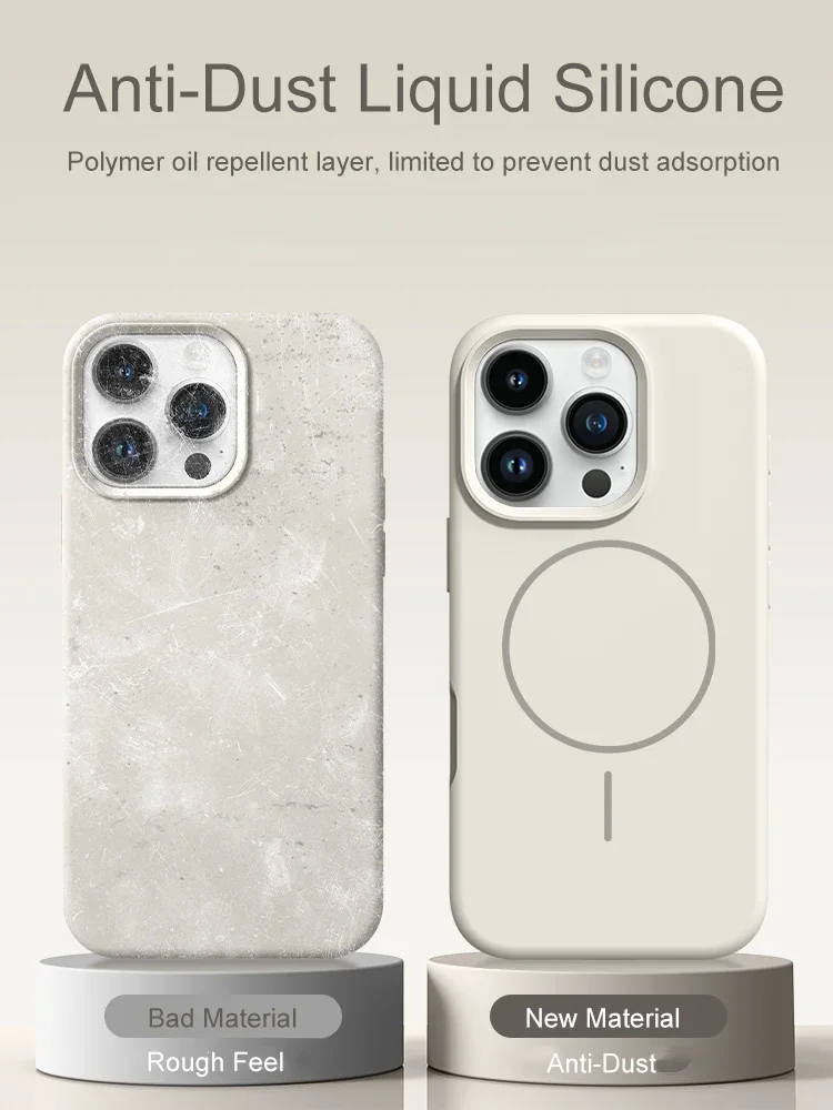 Offizielles Flüssigsilikon-Halsband-Handyhülle für iPhone 17 16E 16 14 15 Plus 12 13 11 18 Pro Max Magsafe Magnetische Weiche Hülle – Detail 12