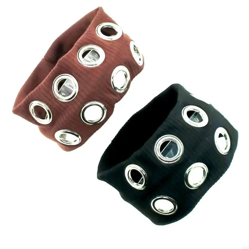

Y88A Multiuse Metallic Elastic Headbands Hollowed Eyelets Hairband For Hiphop Dancing