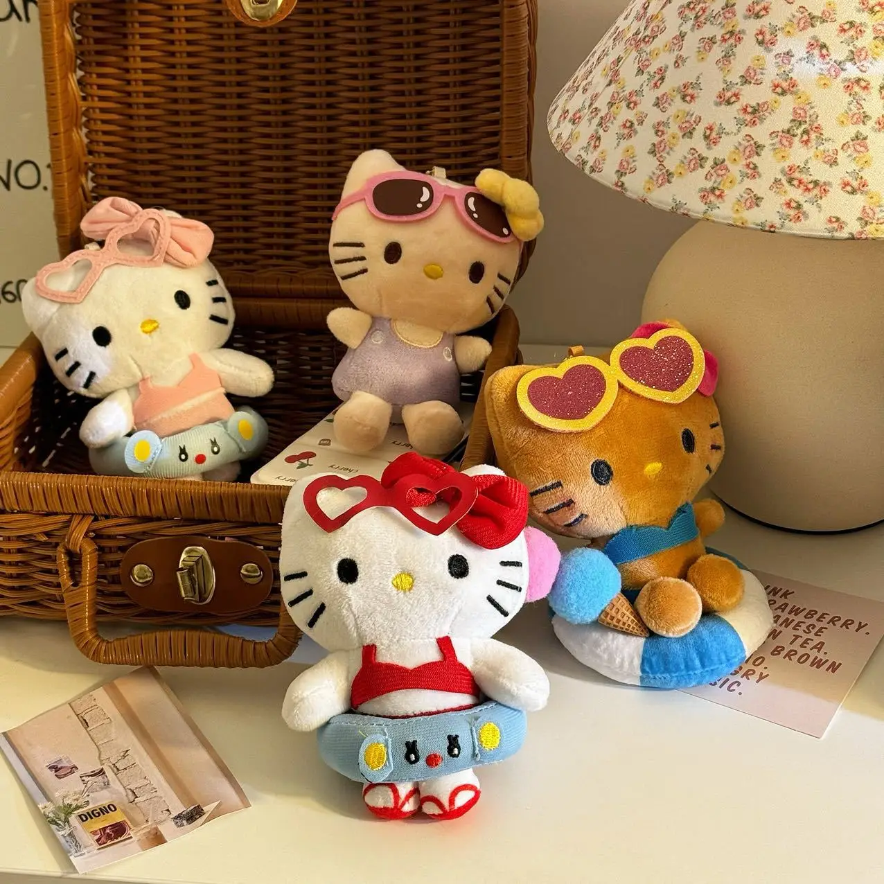 

Sanrio, Hello Kitty брелок Kawaii Плюшевый Рюкзак Кулон аниме Гавайская Пляжная Серия украшения кукла детские игрушки подарки