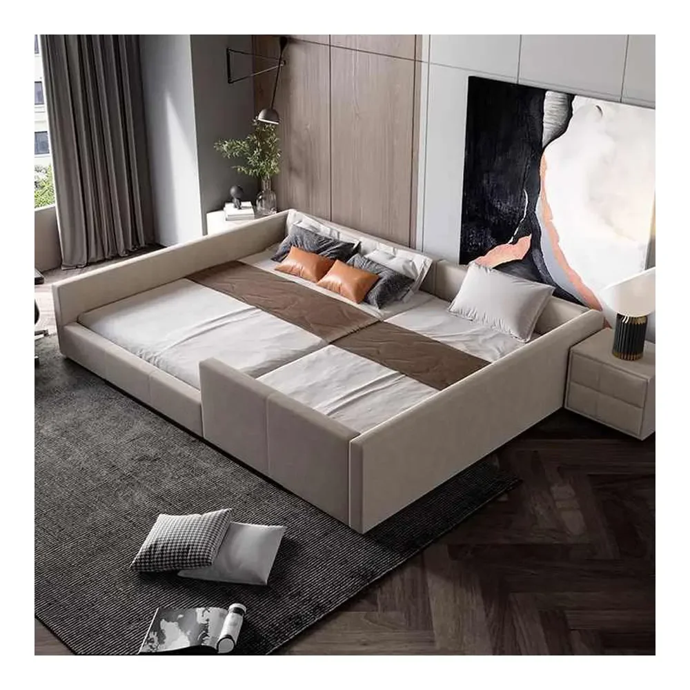 Tatami Two-child Parent-child Bed Widened Artifact Bedroom Furniture Stitching Simple King Size Bed