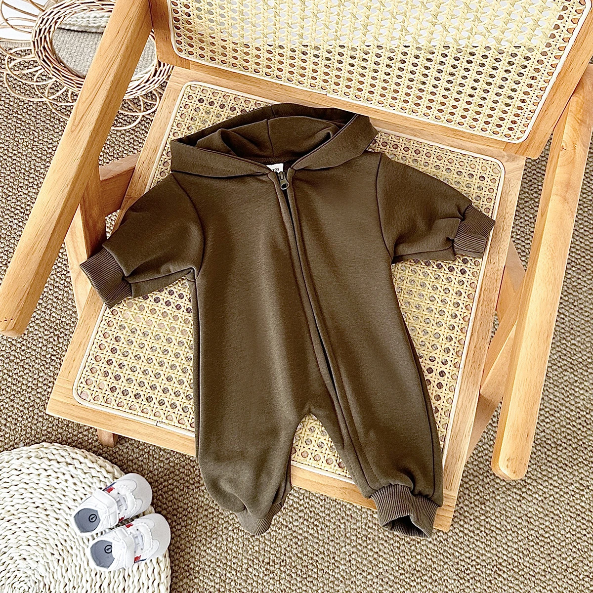 Fall Baby Boy Clothes Newborn Baby Boys Cotton Romper Stitching Long Sleeve Hooded Jumpsuit Girls Bodysuit 0-18M Clothing Autumn