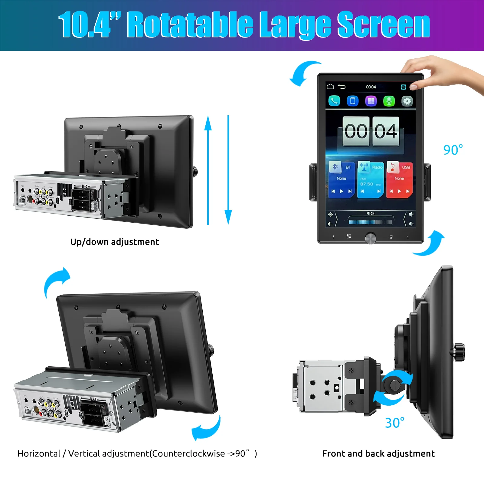 ESSGOO 10.1 Inch Rotatable IPS Touch Screen Single DIN Car Stereo Head Unit Wireless Carplay Android Auto Radio USB AUX TF