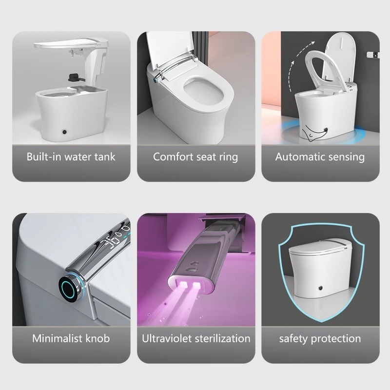 New Smart Toilet Model-Heated Seat Rear Washing Radar Sensor Auto Flush P-trap Remote Control Included Factory Supply