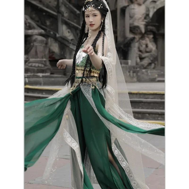 Dunhuang Hanfu Cos Dancer Jupe Améliorée pour Femme, Robe de brev, Alberoiserie, Désert, Princesse Tranditionnelle Alberoise, Costume de Performance