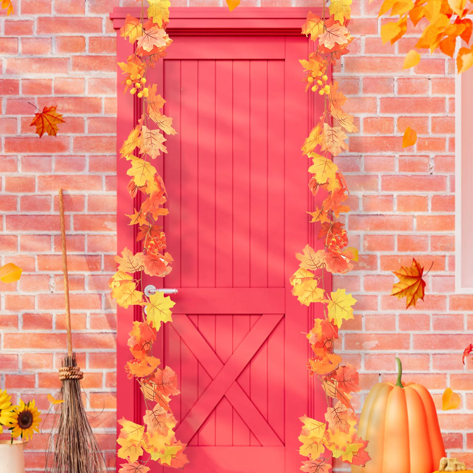 

Artificial Maple Leaf Vine Autumn Hanging Decor for Home Garden Thanksgiving Harvest Halloween Party Supplies Maple Leaf Rattan