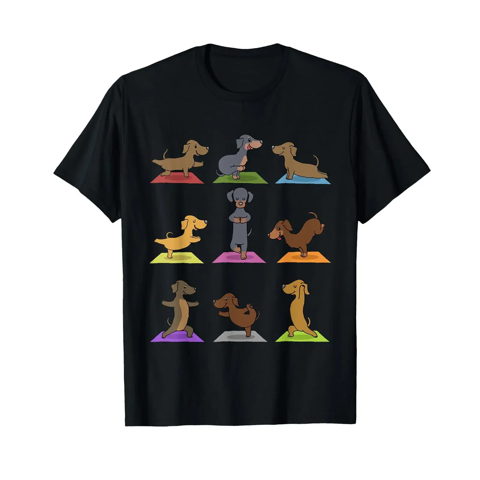 Dachshund T Shirt Funny Dogs in Yoga Poses Sport vintage Washed streetwear Comfortable Soft designer clothes Versatile homme