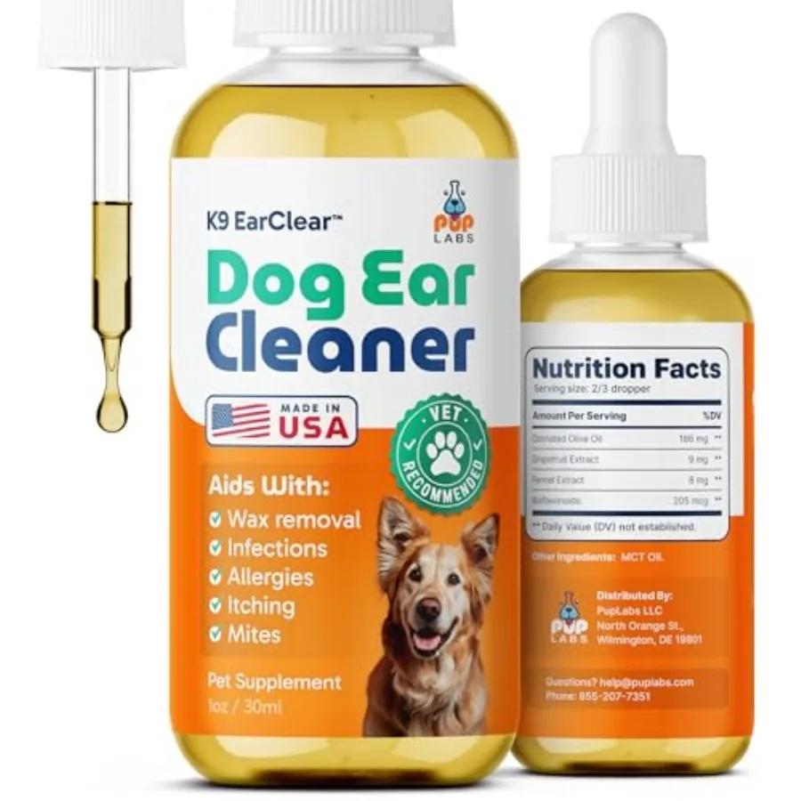 

Ear Clear Natural Dog Ear Cleaner and Infection Treatment for Dogs Dog Drops for Itching Irritation and Wax Build-Up Bottle wit