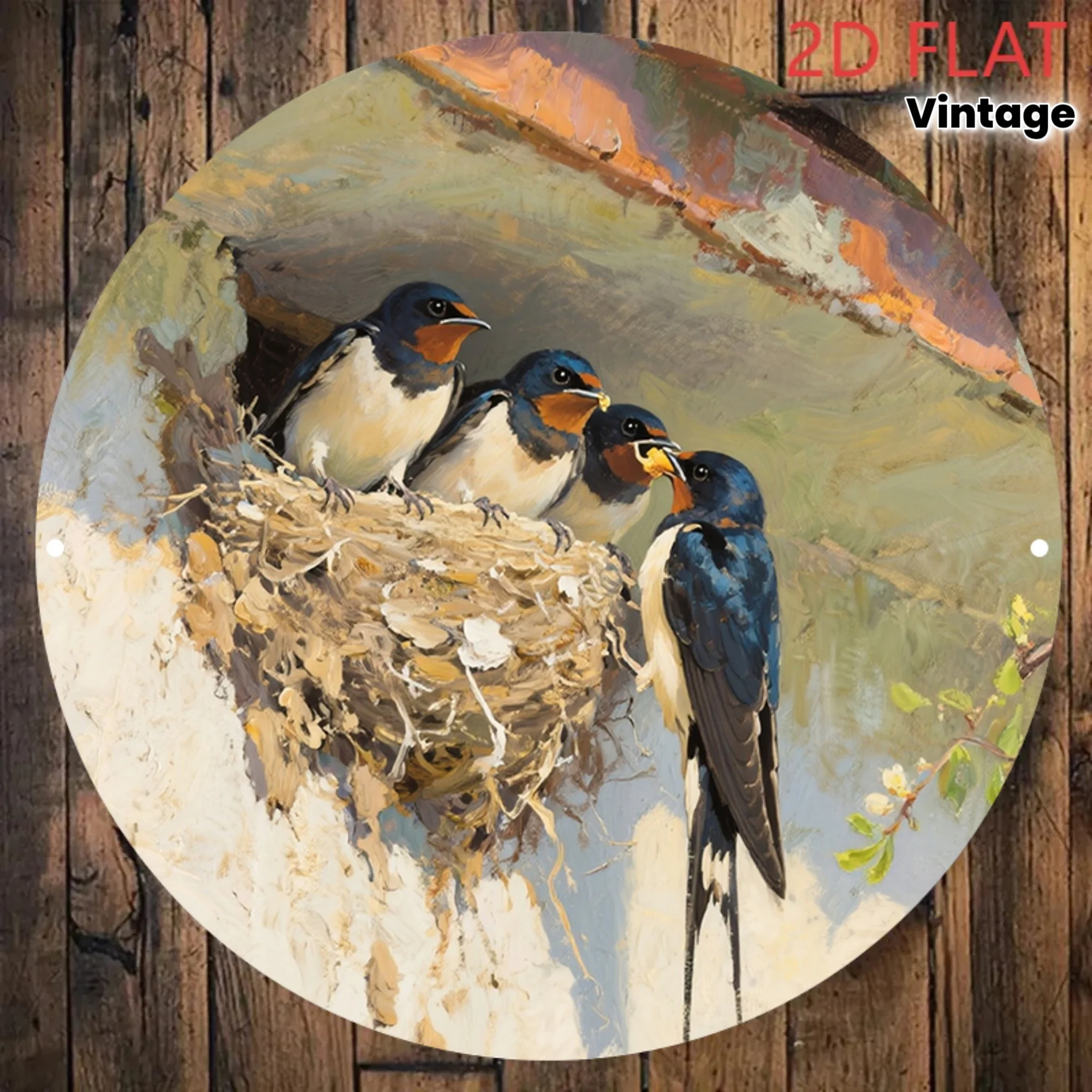 2D Flat 1pc, Cozy Scene of Swallows Feeding Birds, Vintage Logo,  Unique Friend Gift Idea - Suitable for Christmas, Halloween