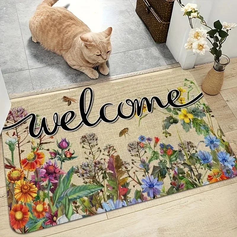 

1PC Wildflower pattern Home Door Mats Kitchen Rugs Non-Slip Pop design Bathroom Rugs Bath Mat Carpet for Home Sink Laundry Decor