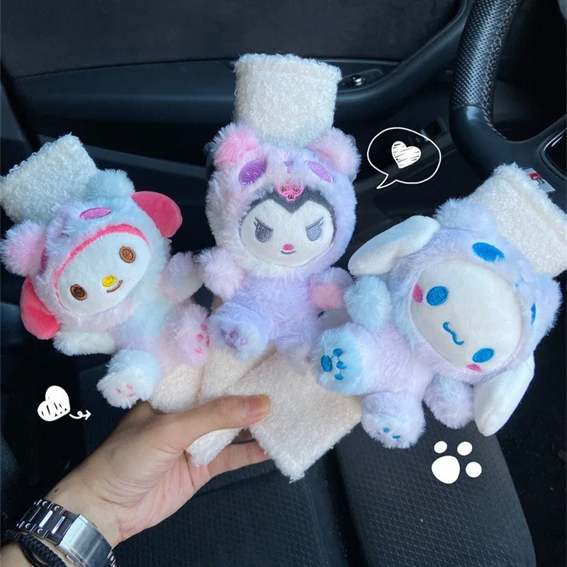 

Sanrio Hello Kitty Car Seat Belt Cover Kawaii Cinnamoroll Kuromi Anime 3D Doll Shoulder Protector Pad Car Interior Accessories