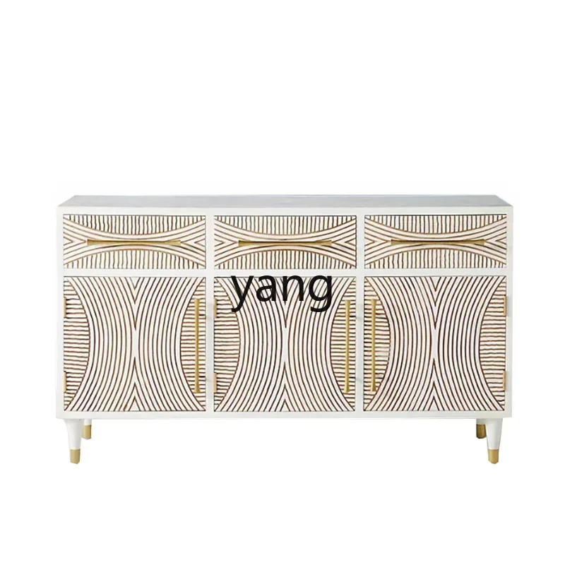 

LH retro solid wood dining side cabinet light luxury entrance cabinet European engraved locker