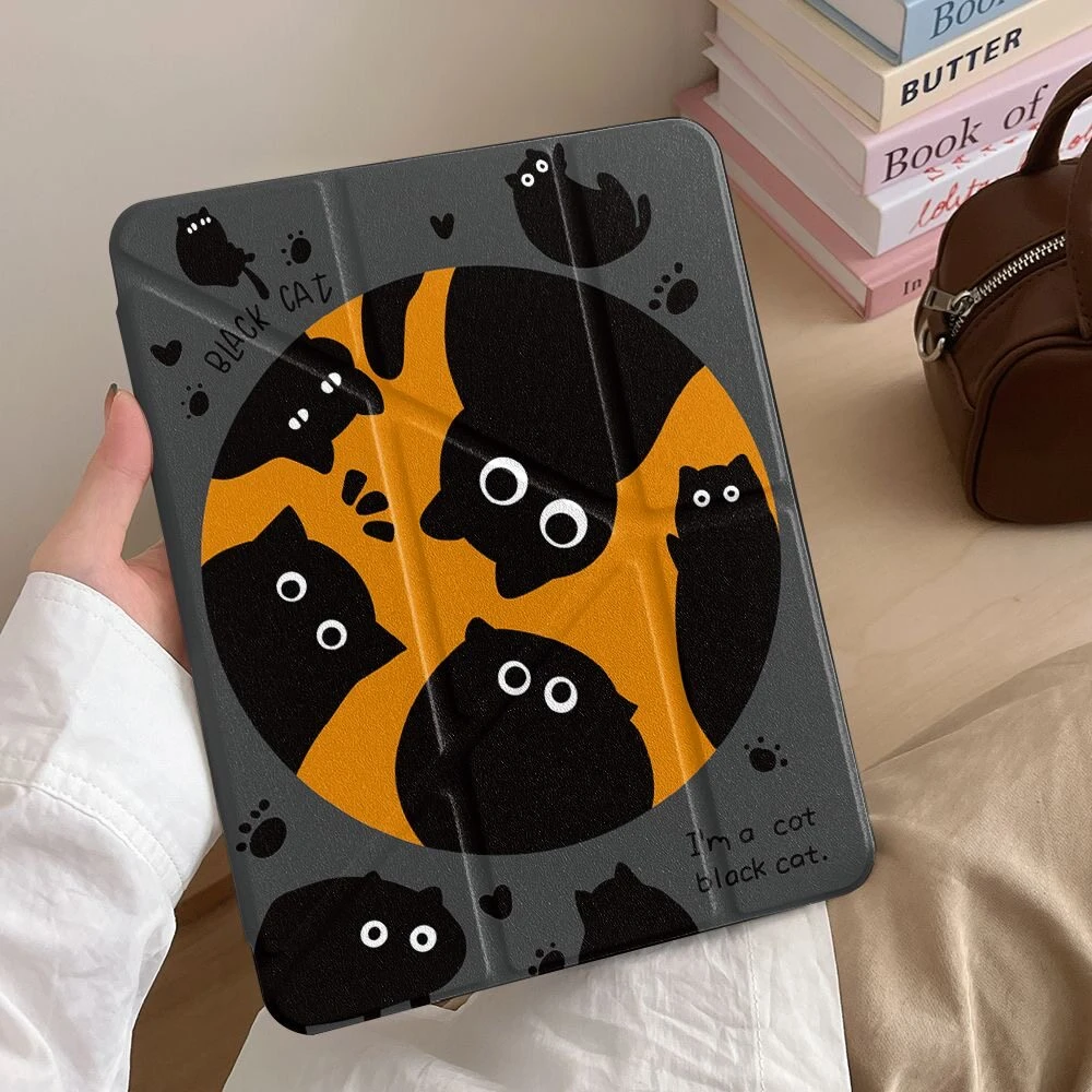 Kawaii Curious Cat Watching Y2K Y-Fold Cover For iPad Pro 13 11th M5 M4 12.9 A16 10 8 7 9th 10th Air 11 M2 M3 Mini Tablet Case
