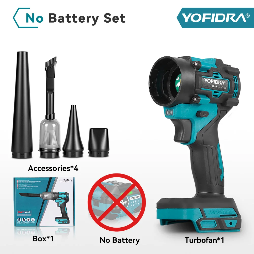YOFIDRA Elektrisches Gebläse, 80000 U/min, Turbogebläse, Strahlventilator und Staubsauger, Handstaubblaswerkzeug für Makita 18 V Batteriestifte