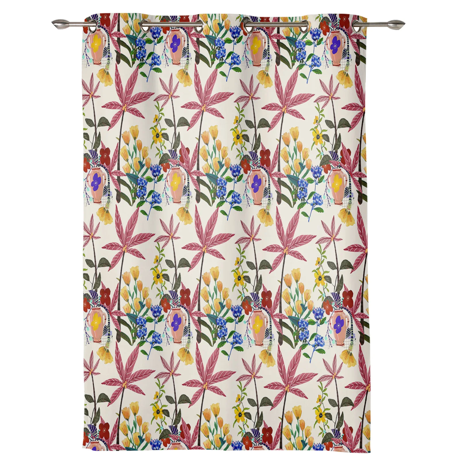 Pottery Pot With Flowers And Leaves Curtains for Living Room Bedroom Study Decor Curtain Modern Kitchen Window Curtains