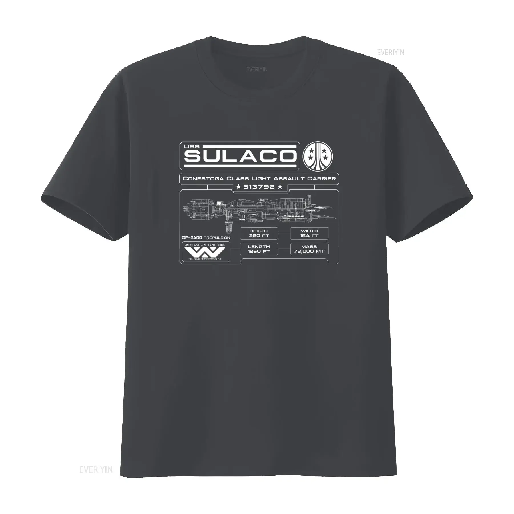 Aliens USS Sulaco Specifications Plaque Adult T Shirt Sci Fi Movie Fans Cool Design vintage Washed Top For Everyday Wear view 3