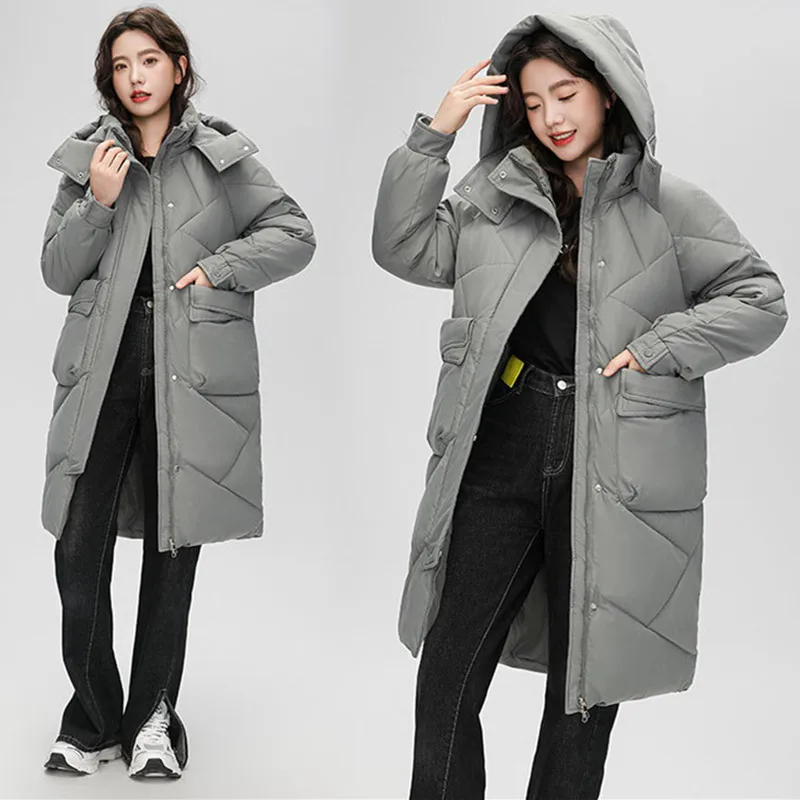 

Loose Fashion Hooded Cotton Jacket For Women Medium Length Thicken Warm Parkas Female Bread Coat Snow Wear Manteau Femme Hiver