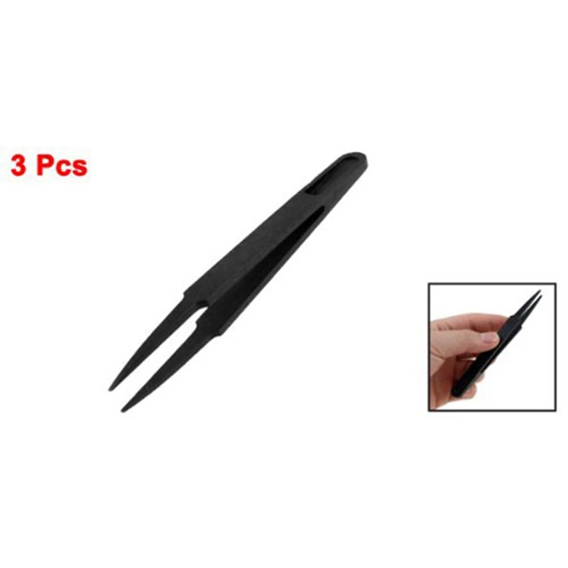 12 Pcs Black Plastic Electronic Pointy Tip Anti-Static Tweezers