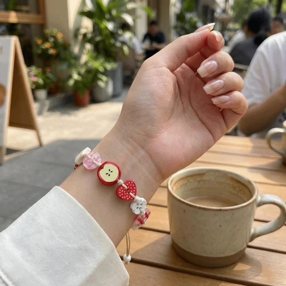 New Sweet Resin Star Bracelet Vintage Lovely Adjustable Woven Bangle Flower Button Cartoon Beads Hand Chain Casual